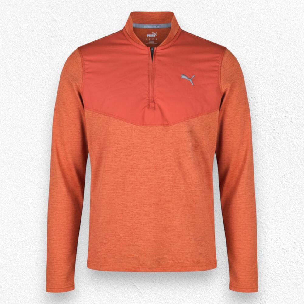 Puma Orange 1/4 Zip Long Sleeve Pullover Running Active Sweatshirt Size Medium